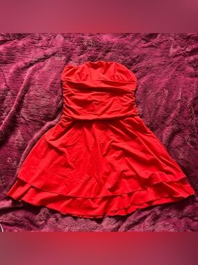 Strapless Red Ruching A-Line Dress